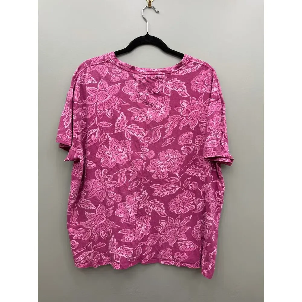 Free People We The Free Pink Floral Cotton Tee Size Small Oversized